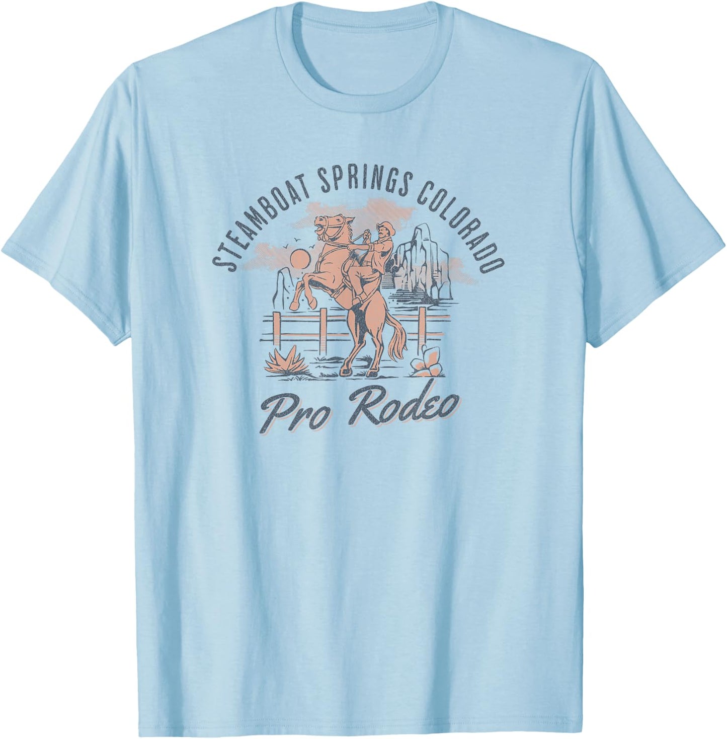 Steamboat Springs Pro Rodeo Days Colorado Cowboy and Horse T-Shirt - T-Shirt | Light Blue