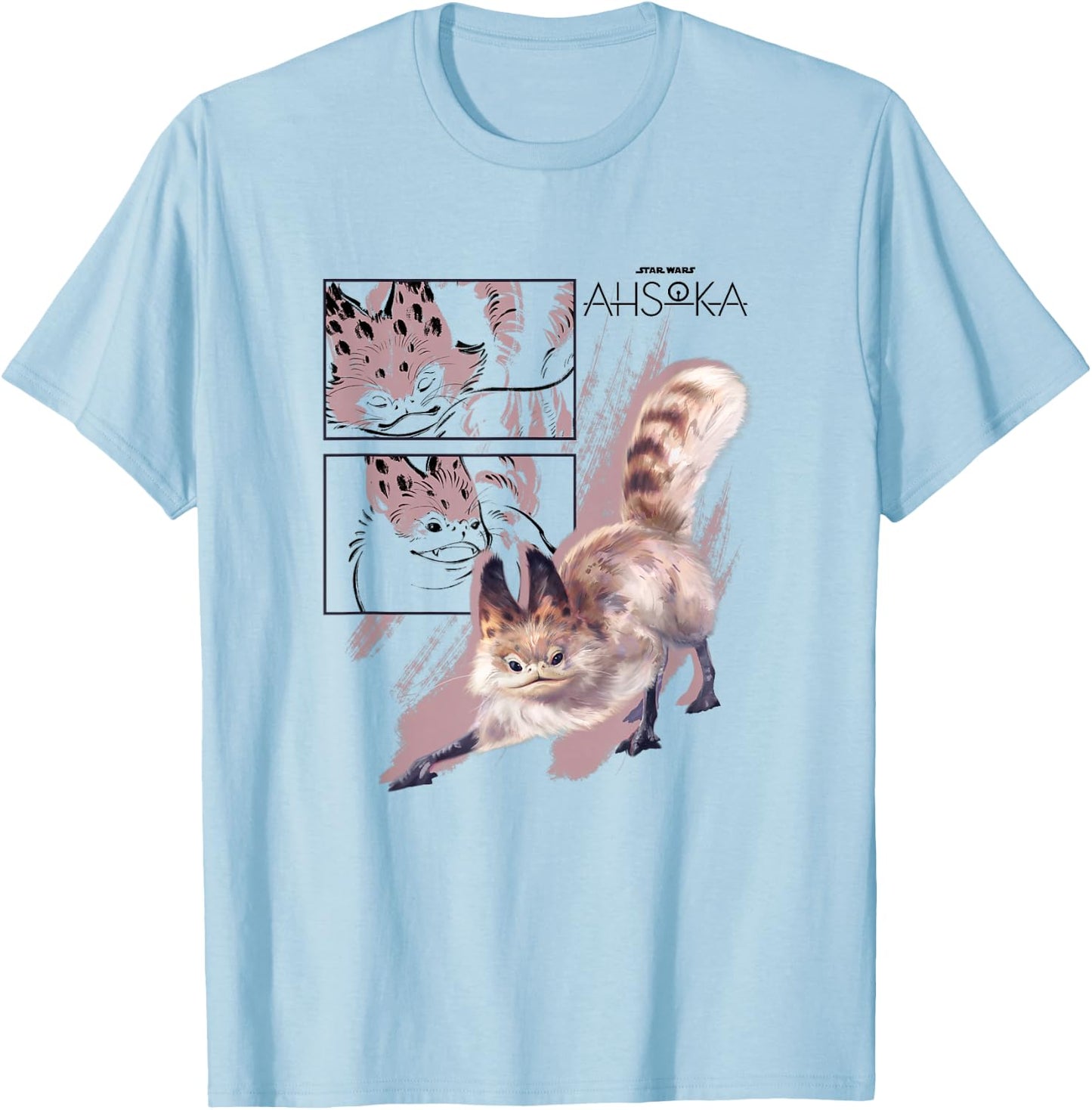 Star Wars: Ahsoka Loth-Cat Sketch Portrait Box Up Panels T-Shirt - T-Shirt | Light Blue