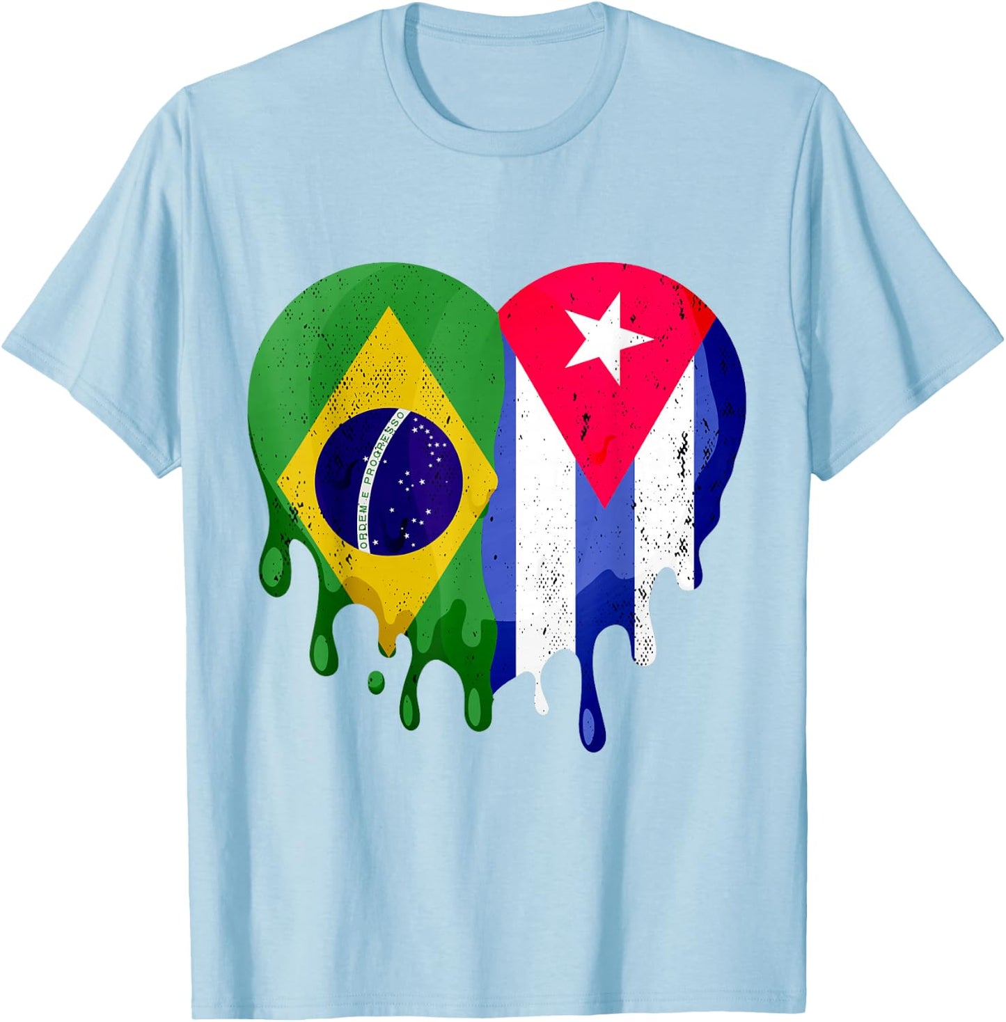 Brazil Cuba Flag Heart Citizen Grown Patriot Country T-Shirt - T-Shirt | Light Blue