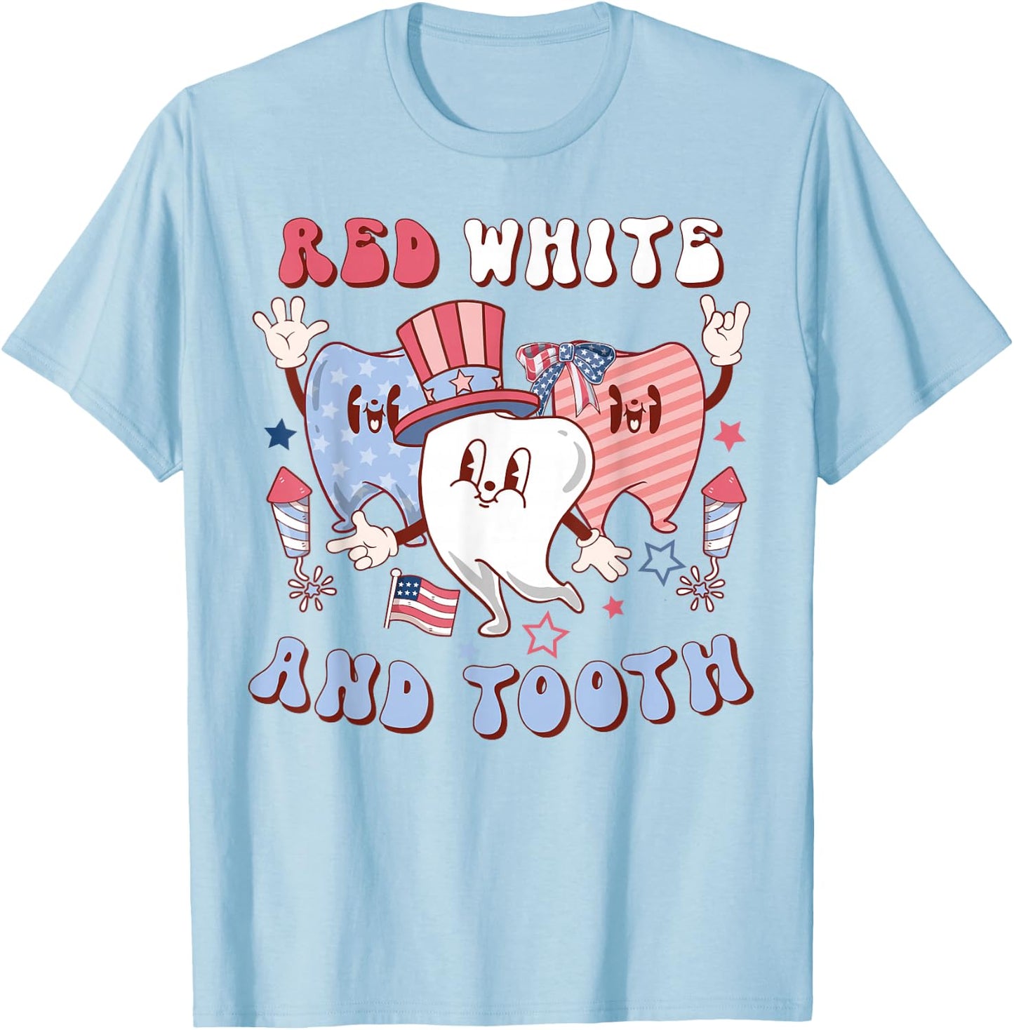 Red White And Tooth 4th Of July Retro Pediatric Dentist Kids Men T-Shirt - T-Shirt | Light Blue