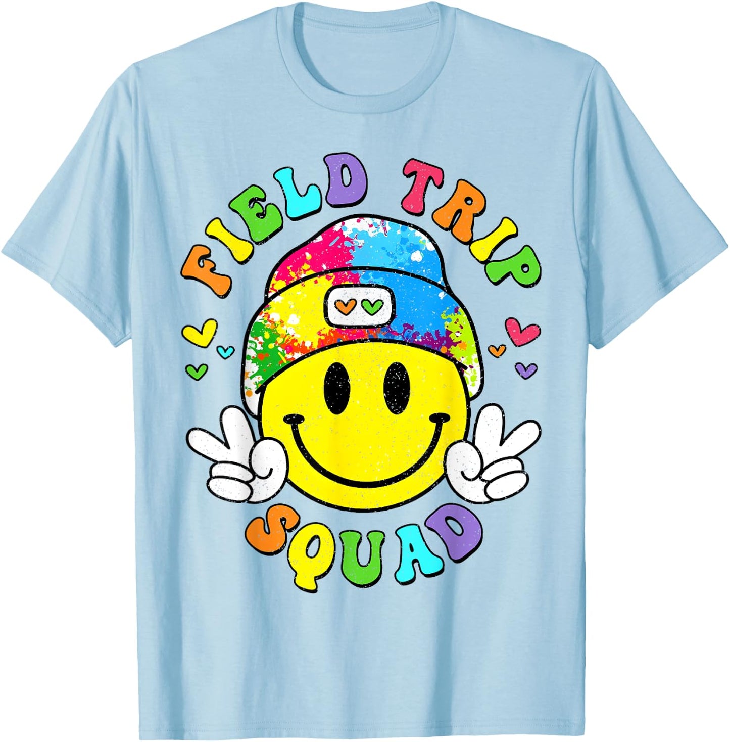 Hippie smile Face Field Trip Squad Groovy Field Day 2024 T-Shirt - T-Shirt | Light Blue