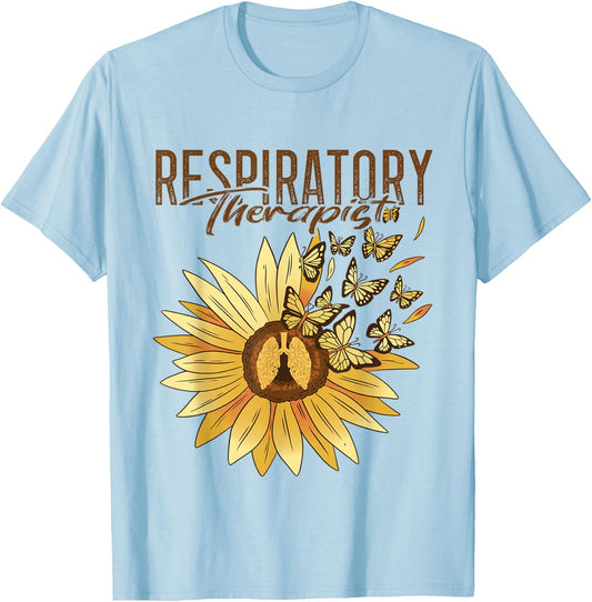 Respiratory Therapist Sunflower RT Lungs Respiratory Therapy T-Shirt - T-Shirt | Light Blue