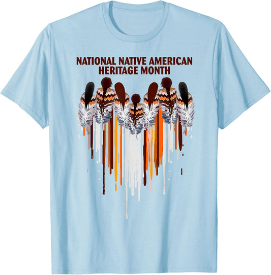 Native Women Heart Shape Watercolor Native American Heritage T-Shirt - T-Shirt | Light Blue