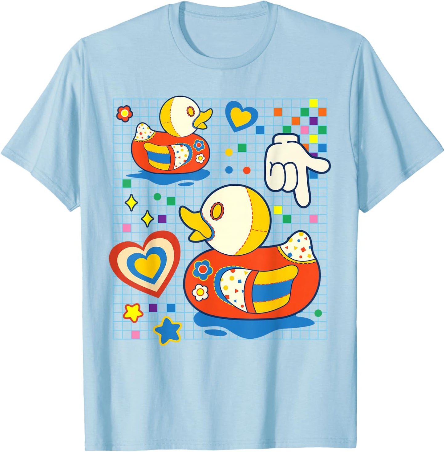 Kidcore Aesthetic Duck Fabric Patches Decora Kei Small T-Shirt - T-Shirt | Light Blue