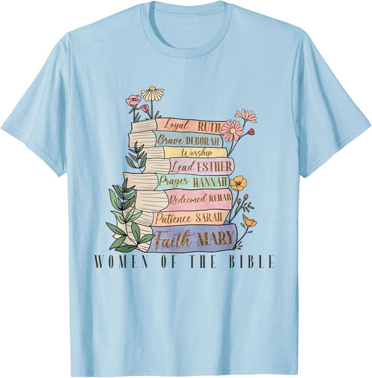 Retro Original Women of The Bible Books Christian Bookish T-Shirt - T-Shirt | Light Blue