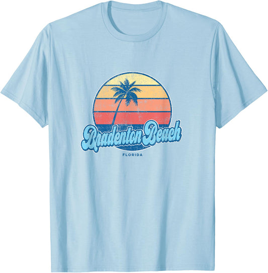Vintage Bradenton Beach Florida FL Classic 70s Retro Surfer T-Shirt - T-Shirt | Light Blue