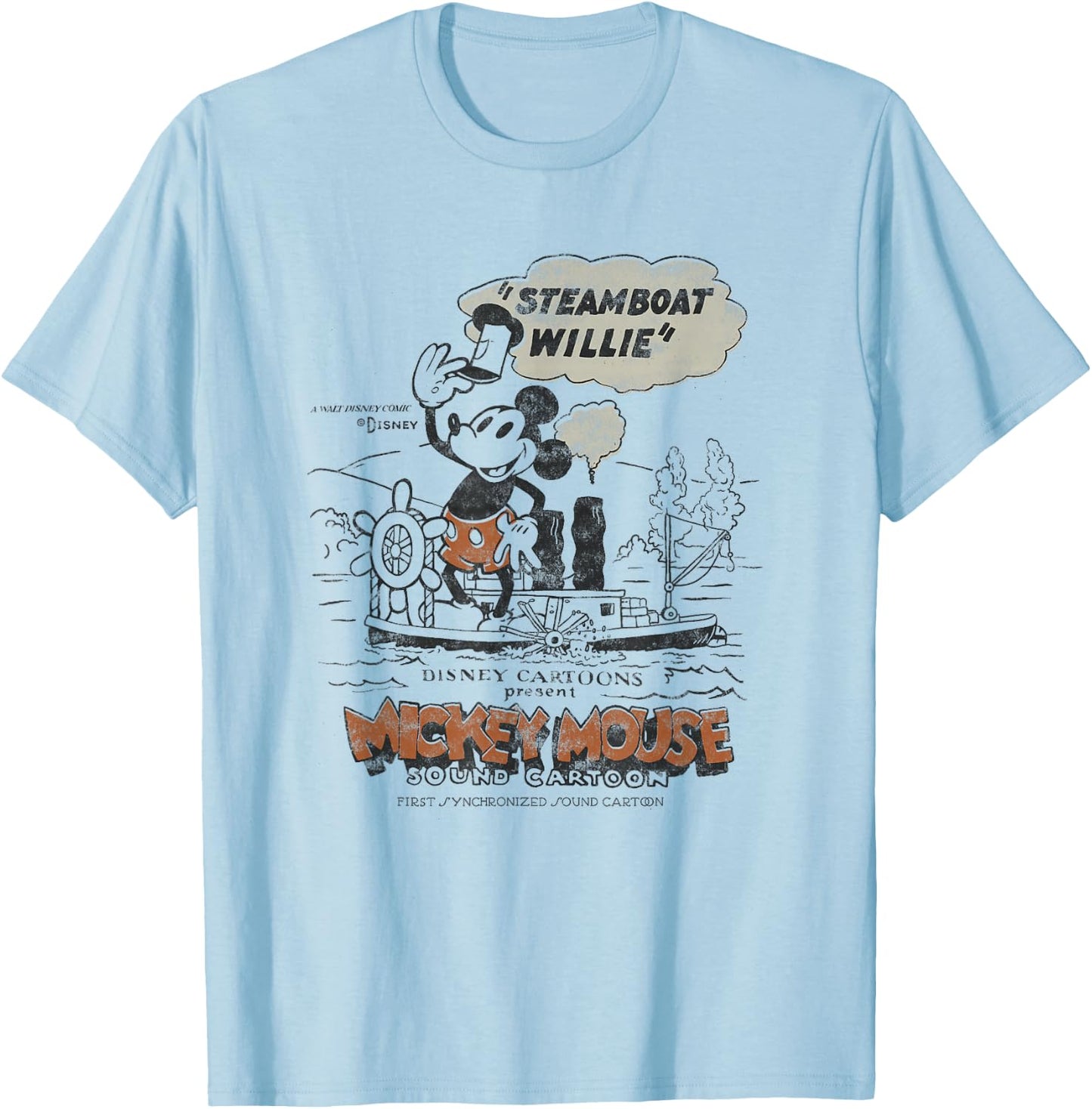 Disney 100 Mickey Mouse Steamboat Willie Sound Cartoon D100 T-Shirt - T-Shirt | Light Blue