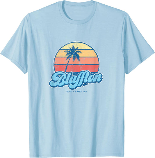 Vintage Bluffton South Carolina SC Classic 70s Retro Surfer T-Shirt - T-Shirt | Light Blue