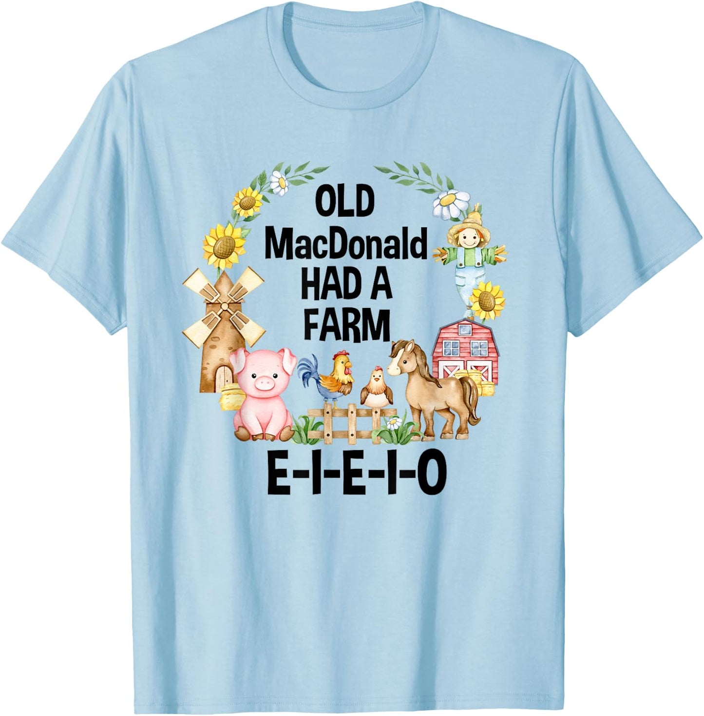 Toddler Kids Old MacDonald Had a Farm E-I-E-I-O Nursery Song T-Shirt - T-Shirt | Light Blue