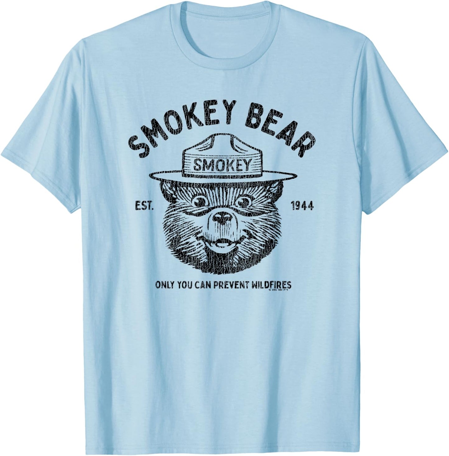Vintage Smokey Bear Logo Only You Can Prevent Wildfires T-Shirt - T-Shirt | Light Blue