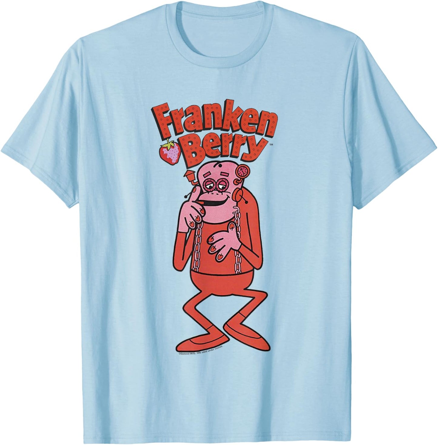 Franken Berry Vintage Strawberry Cereal Monster Mascot Logo T-Shirt - T-Shirt | Light Blue