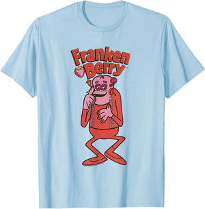 Franken Berry Vintage Strawberry Cereal Monster Mascot Logo T-Shirt - T-Shirt | Light Blue