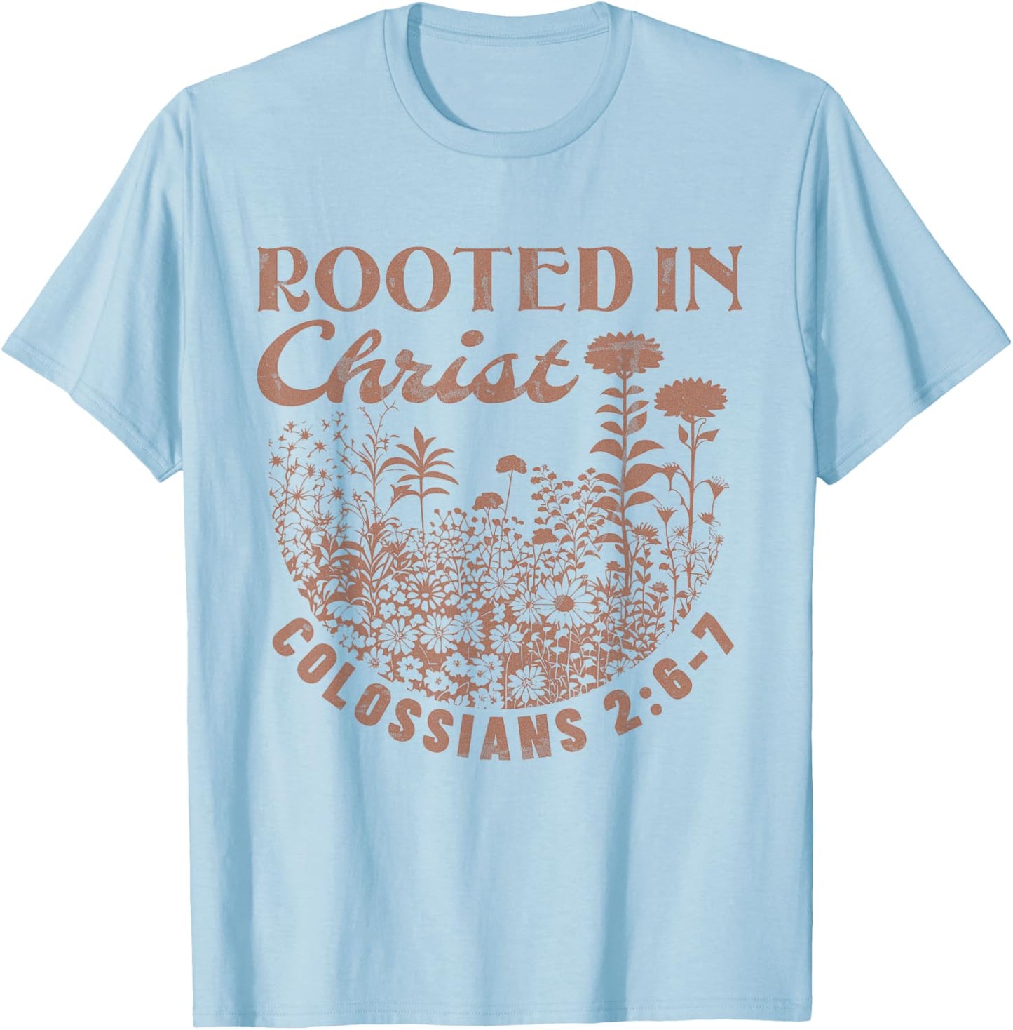 Colossians 2:7 Roots in Christ Scripture Christian Vintage T-Shirt - T-Shirt | Light Blue