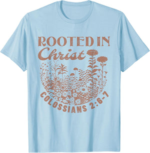 Colossians 2:7 Roots in Christ Scripture Christian Vintage T-Shirt - T-Shirt | Light Blue
