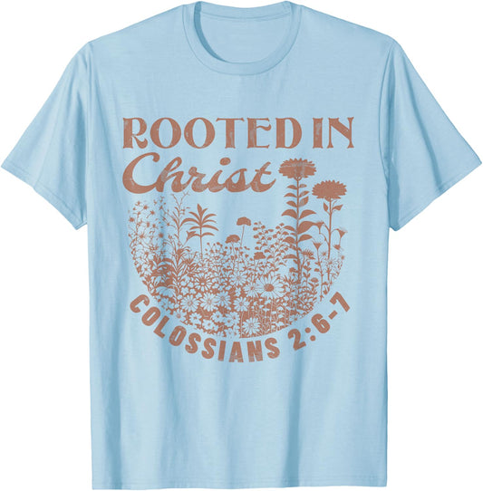 Colossians 2:7 Roots in Christ Scripture Christian Vintage T-Shirt - T-Shirt | Light Blue