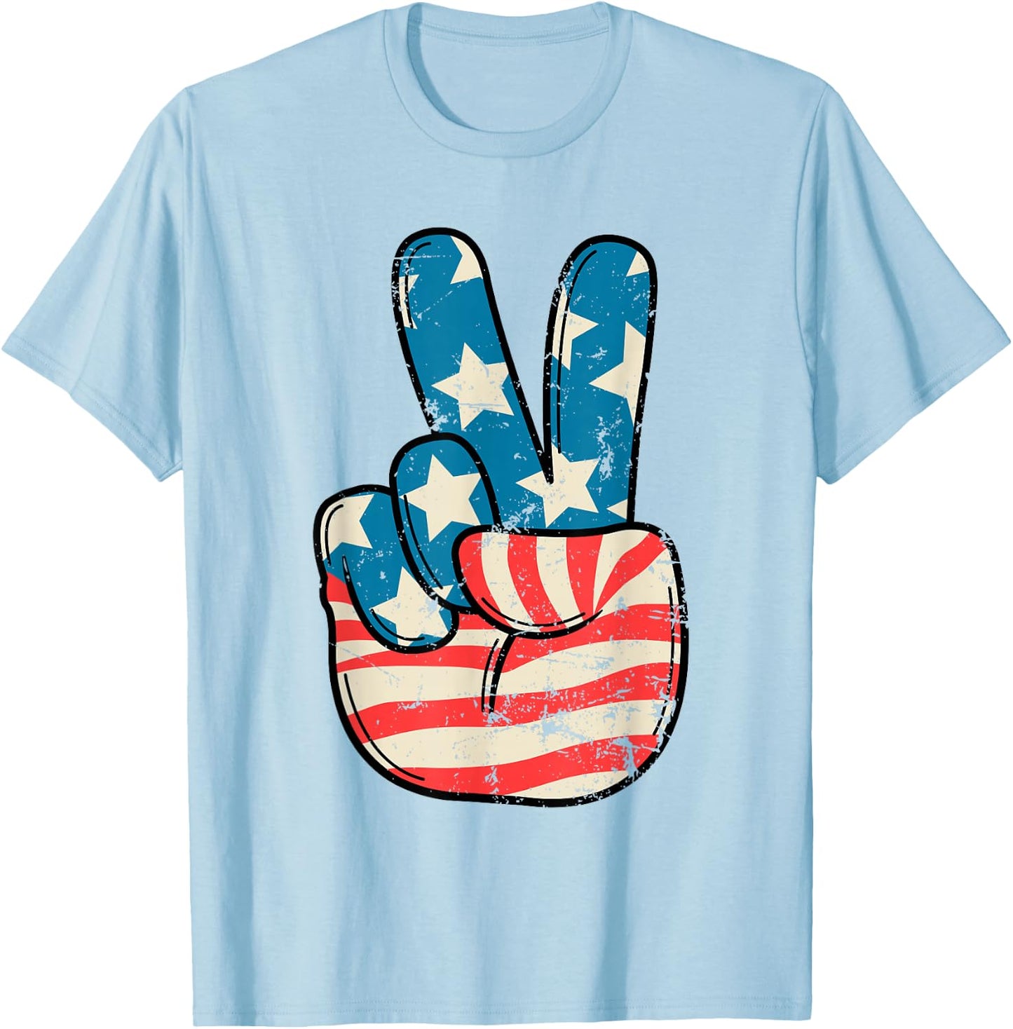 USA Flag Peace Sign Hand 4th of July Patriotic Men Boys T-Shirt - T-Shirt | Light Blue