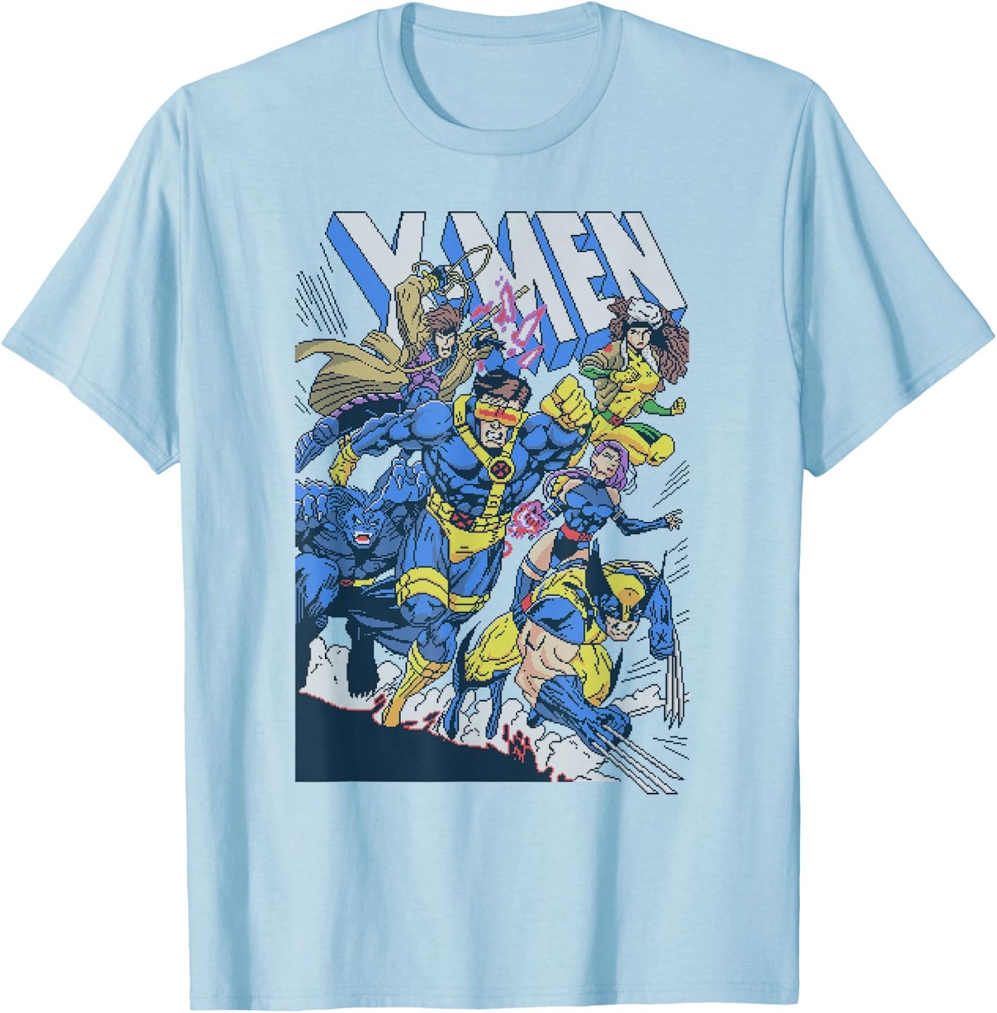 Marvel Comics Retro Classic X-Men Pixel Comic Cover T-Shirt - T-Shirt | Light Blue