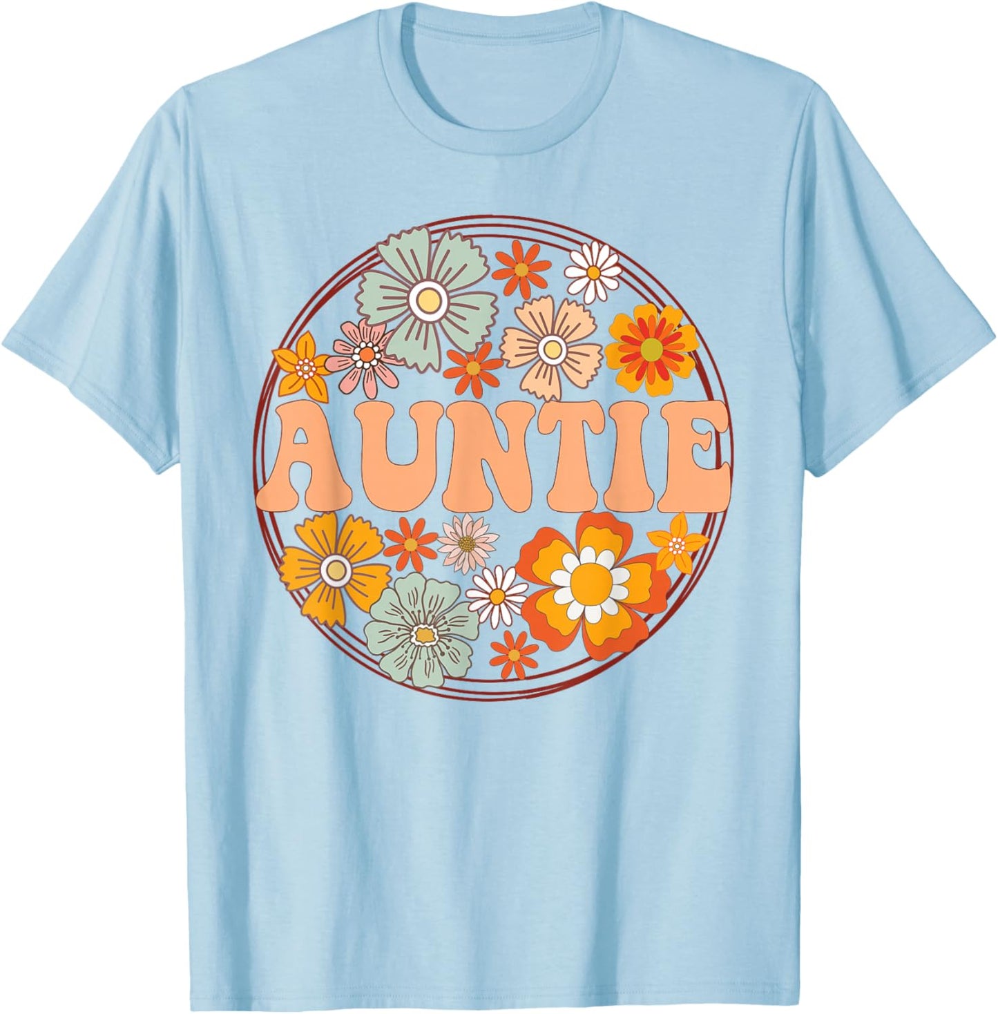 Groovy Auntie Retro Flowers Women Mother's Day Aunt T-Shirt - T-Shirt | Light Blue