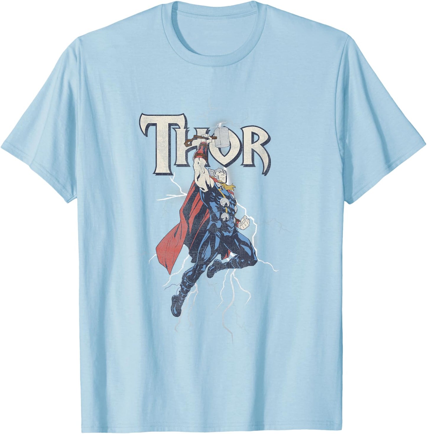 Marvel Comics Retro Classic Thor Flying Mighty Portrait T-Shirt - T-Shirt | Light Blue