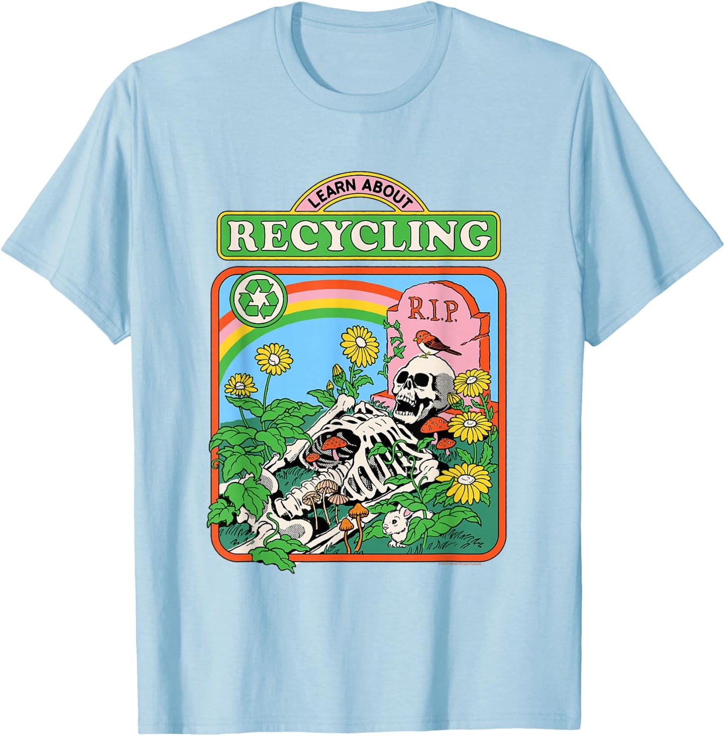 Steven Rhodes Learn Recycling Eco Skeleton Retro Dark Humor T-Shirt - T-Shirt | Light Blue