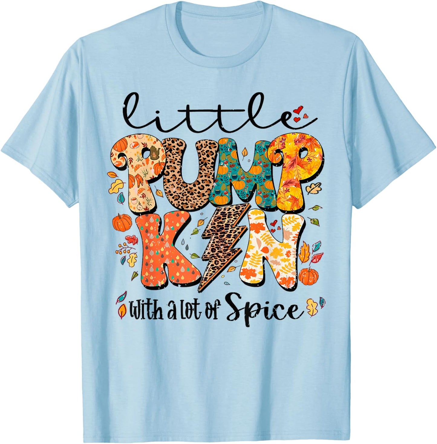Little Pumpkin With A Lot Of Spice Leopard Thanksgiving T-Shirt - T-Shirt | Light Blue