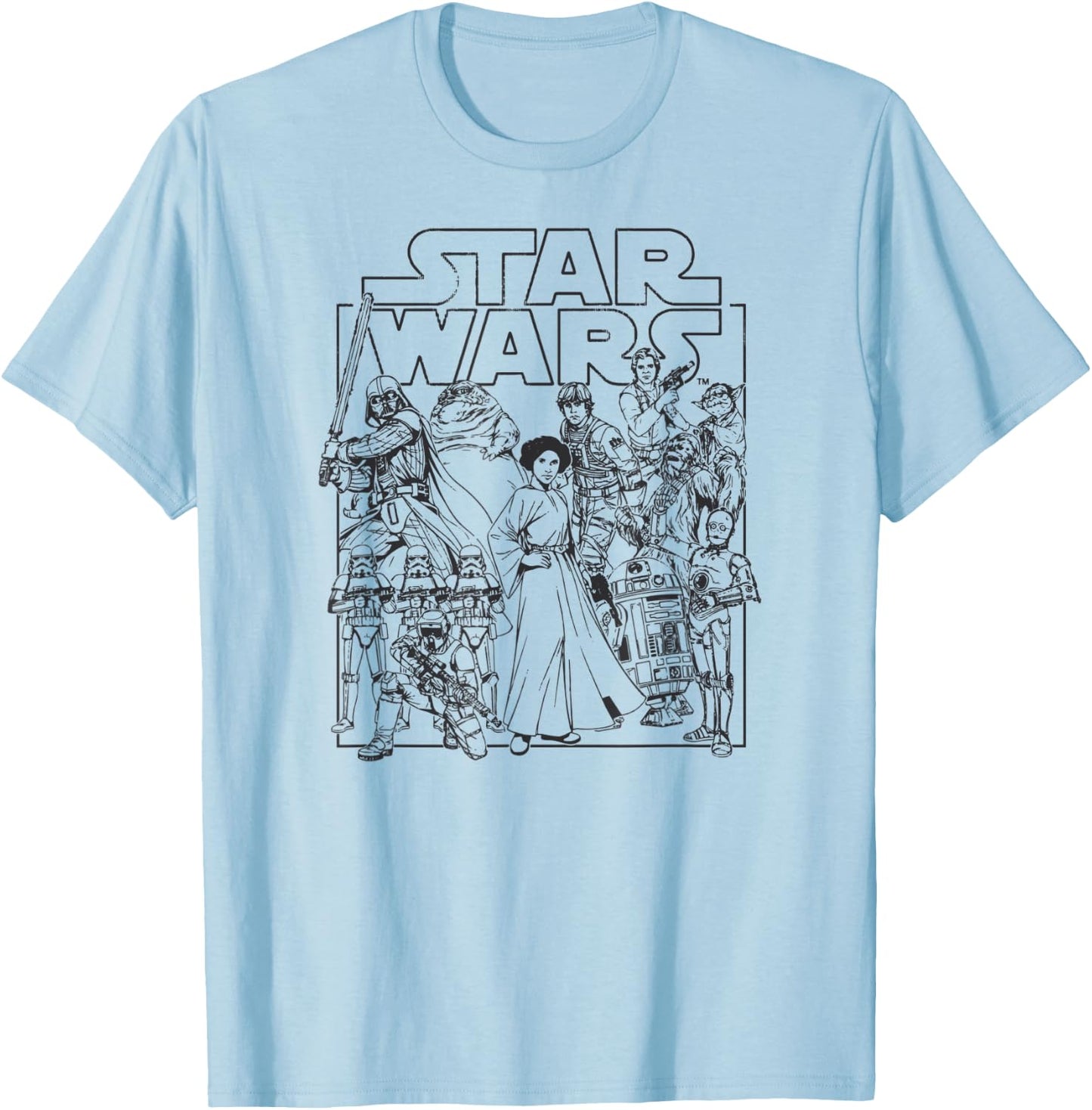 Amazon Essentials Star Wars Kids' Retro Movie Poster Group Pose , White, Small T-Shirt - T-Shirt | Light Blue