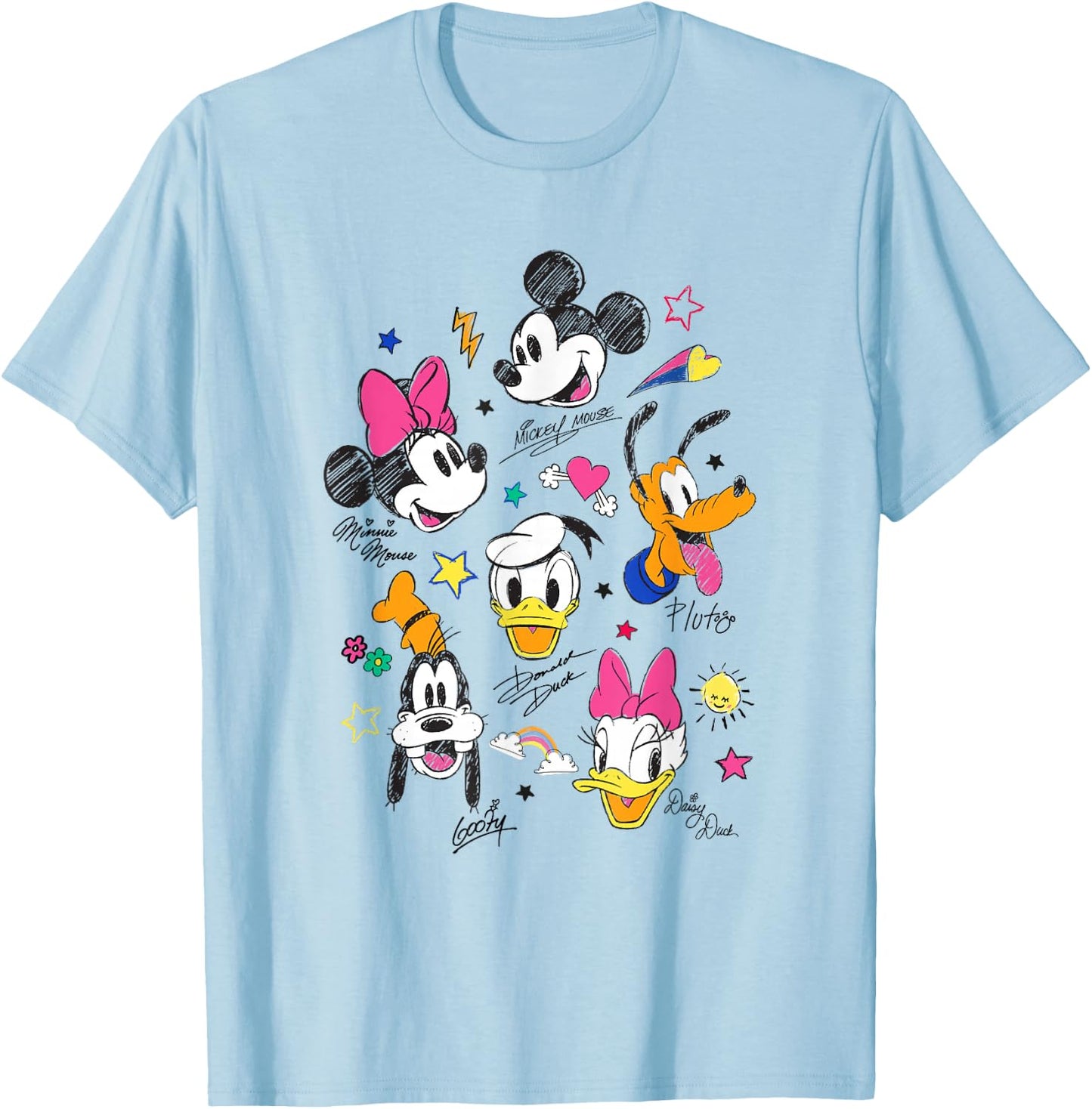 Disney Mickey and Friends Retro Doodle Best Friend Faces T-Shirt - T-Shirt | Light Blue