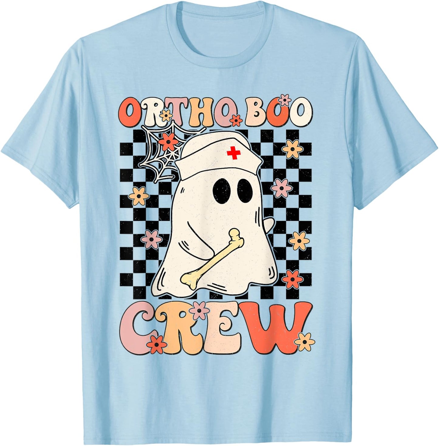 Ortho Boo Crew Ghost Pumpkin Orthopedic Nurse Halloween T-Shirt - T-Shirt | Light Blue