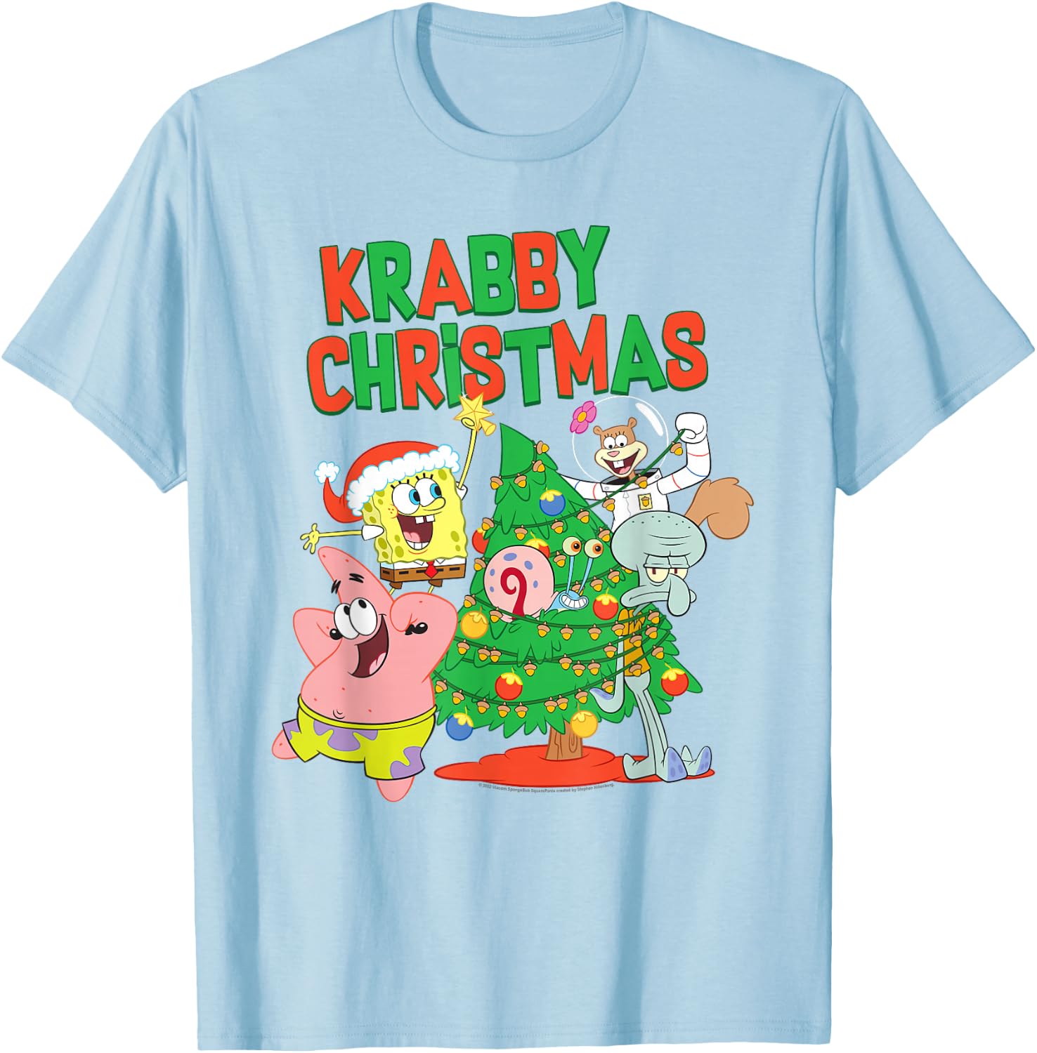 SpongeBob SquarePants Merry Christmas Tree Decorating T-Shirt - T-Shirt | Light Blue