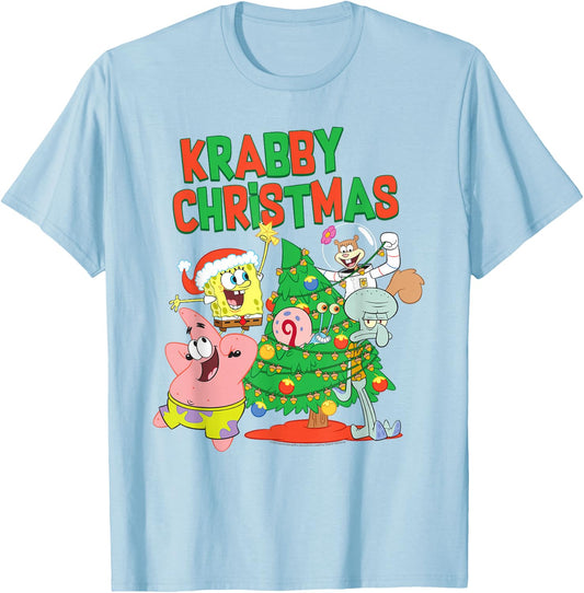 SpongeBob SquarePants Merry Christmas Tree Decorating T-Shirt - T-Shirt | Light Blue