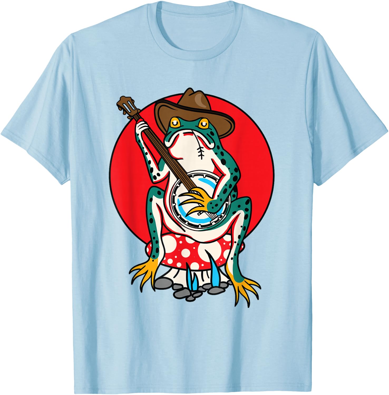 American Traditional Old School Tattoo Flash Frog Banjo T-Shirt - T-Shirt | Light Blue