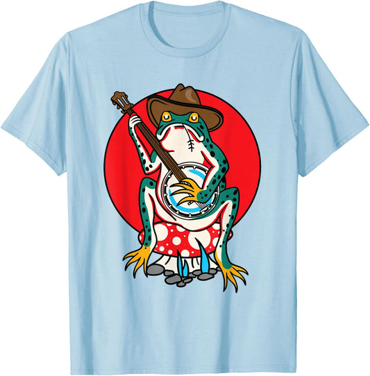 American Traditional Old School Tattoo Flash Frog Banjo T-Shirt - T-Shirt | Light Blue