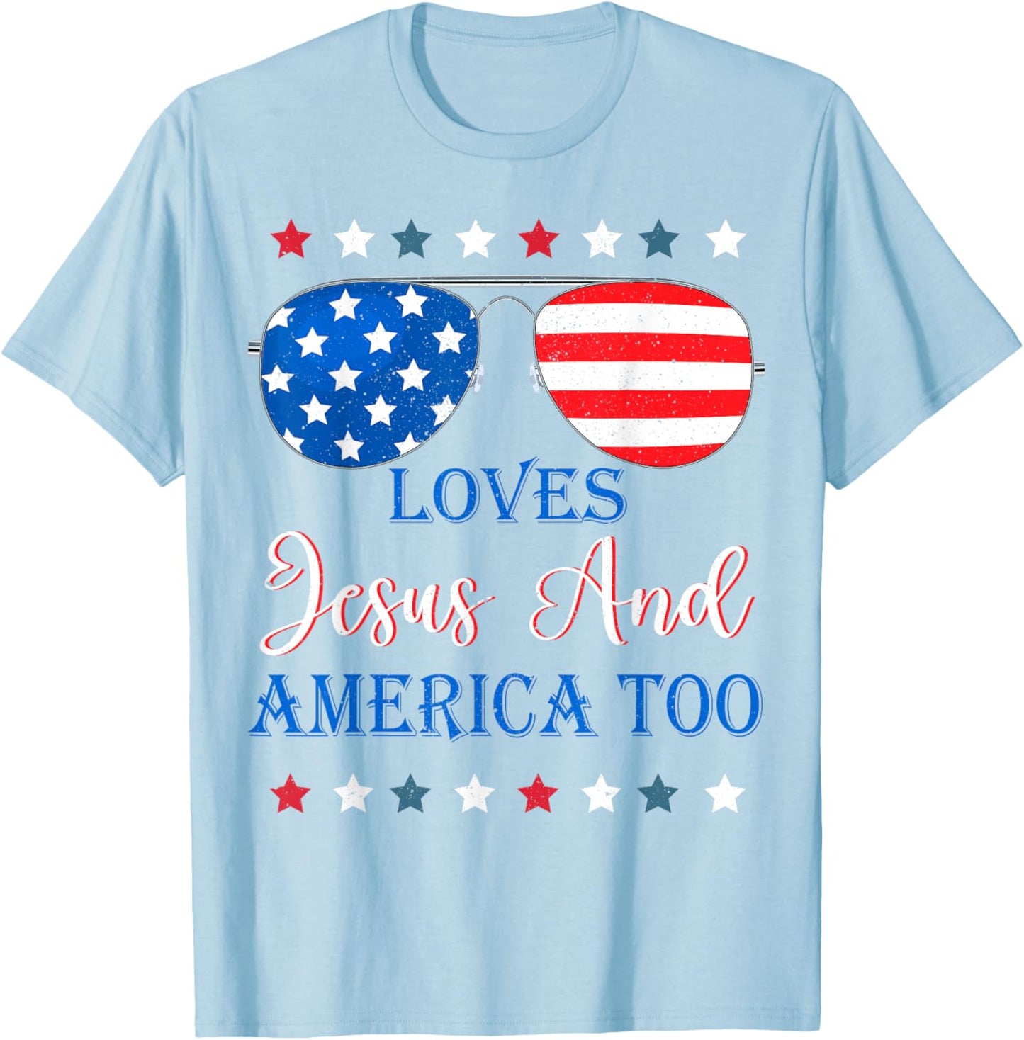 Loves Jesus America Too Toddler Boy USA Flag Christ Patriot T-Shirt - T-Shirt | Light Blue