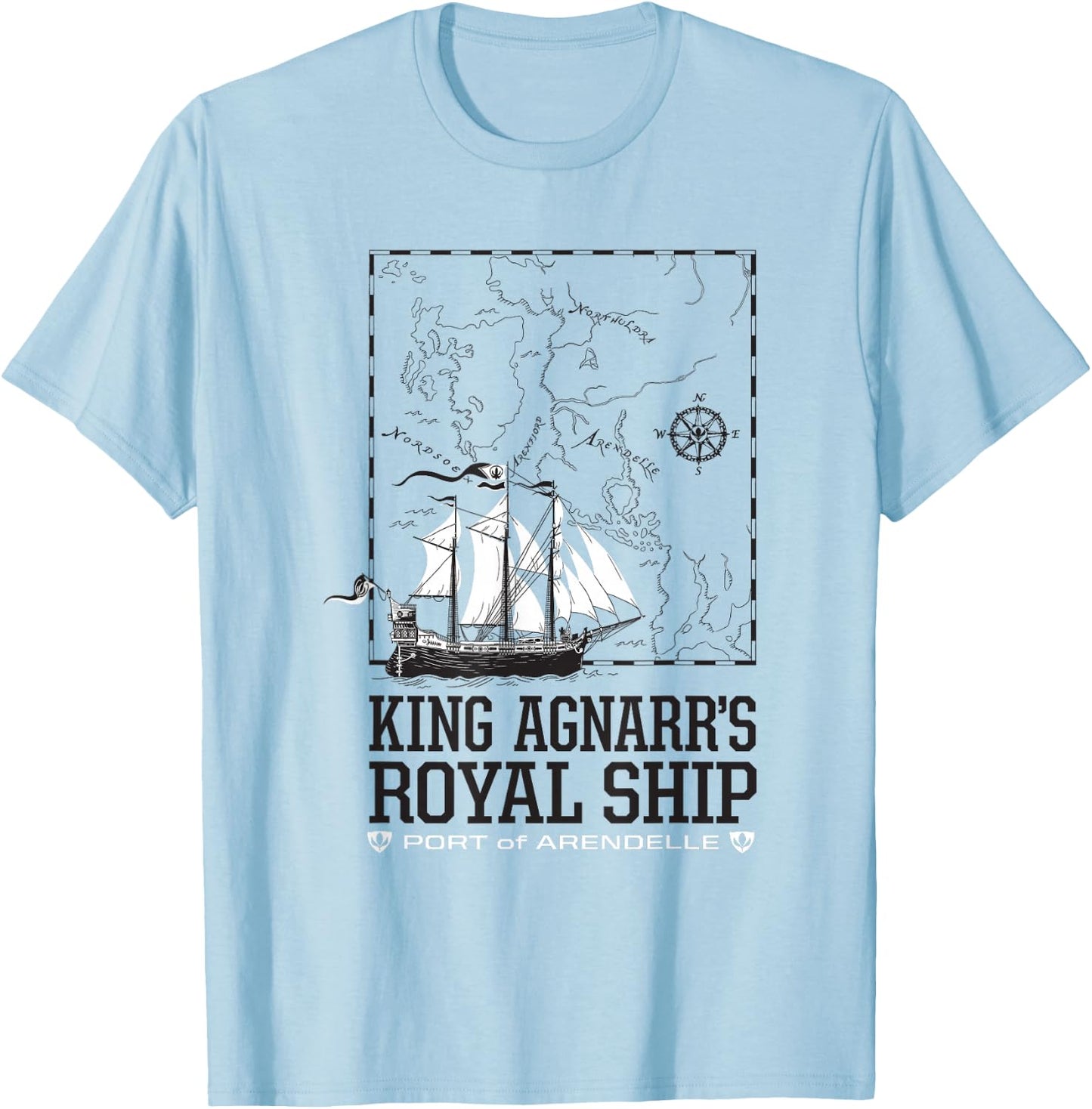 Disney Frozen King Agnarr's Royal Ship Port Of Arendelle Map T-Shirt - T-Shirt | Light Blue