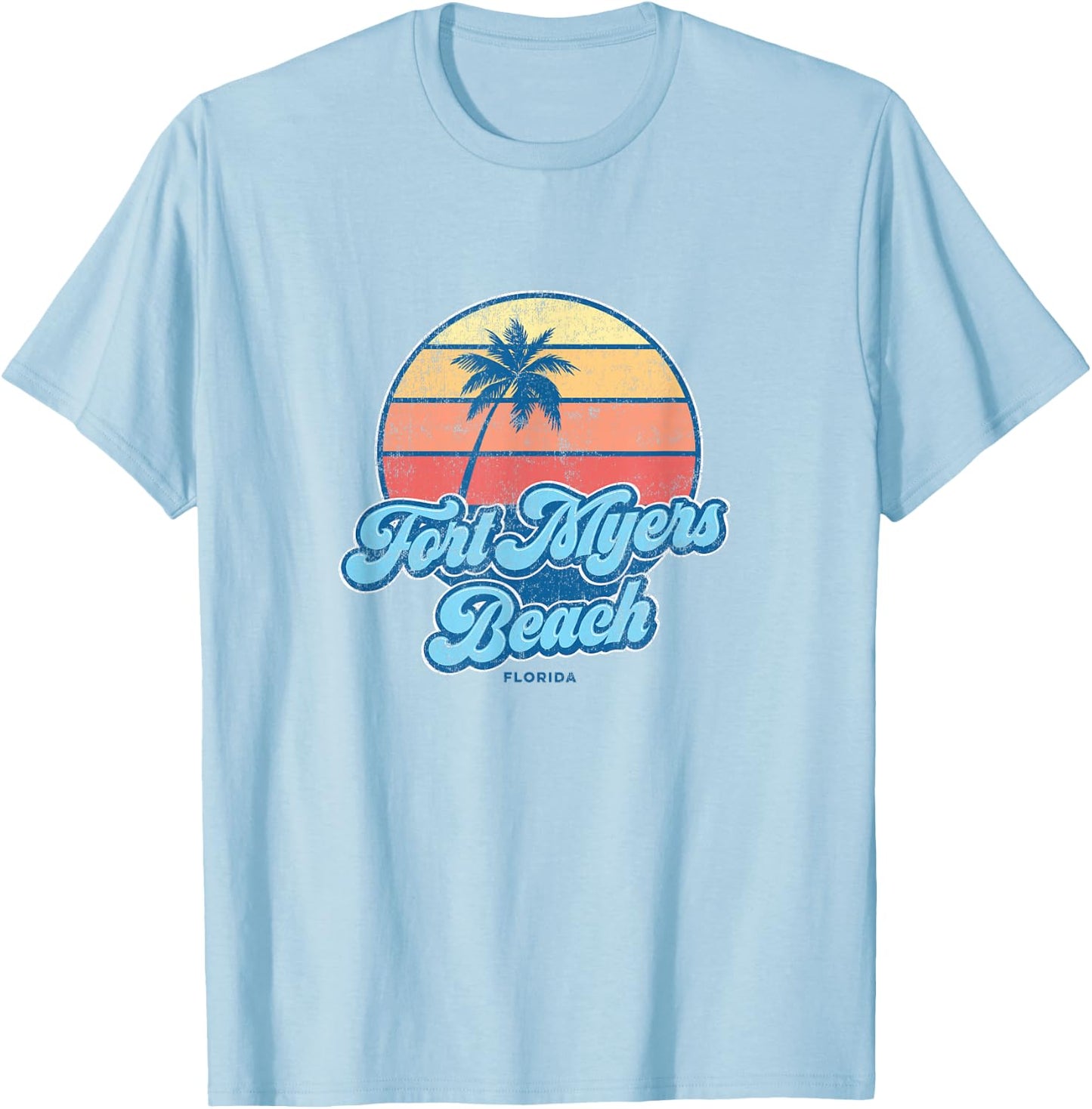Vintage Fort Myers Beach Florida FL Classic 70s Retro Surfer T-Shirt - T-Shirt | Light Blue