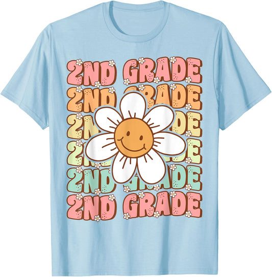 Groovy 2nd Grade Back To School First Day of Second Grade T-Shirt - T-Shirt | Light Blue