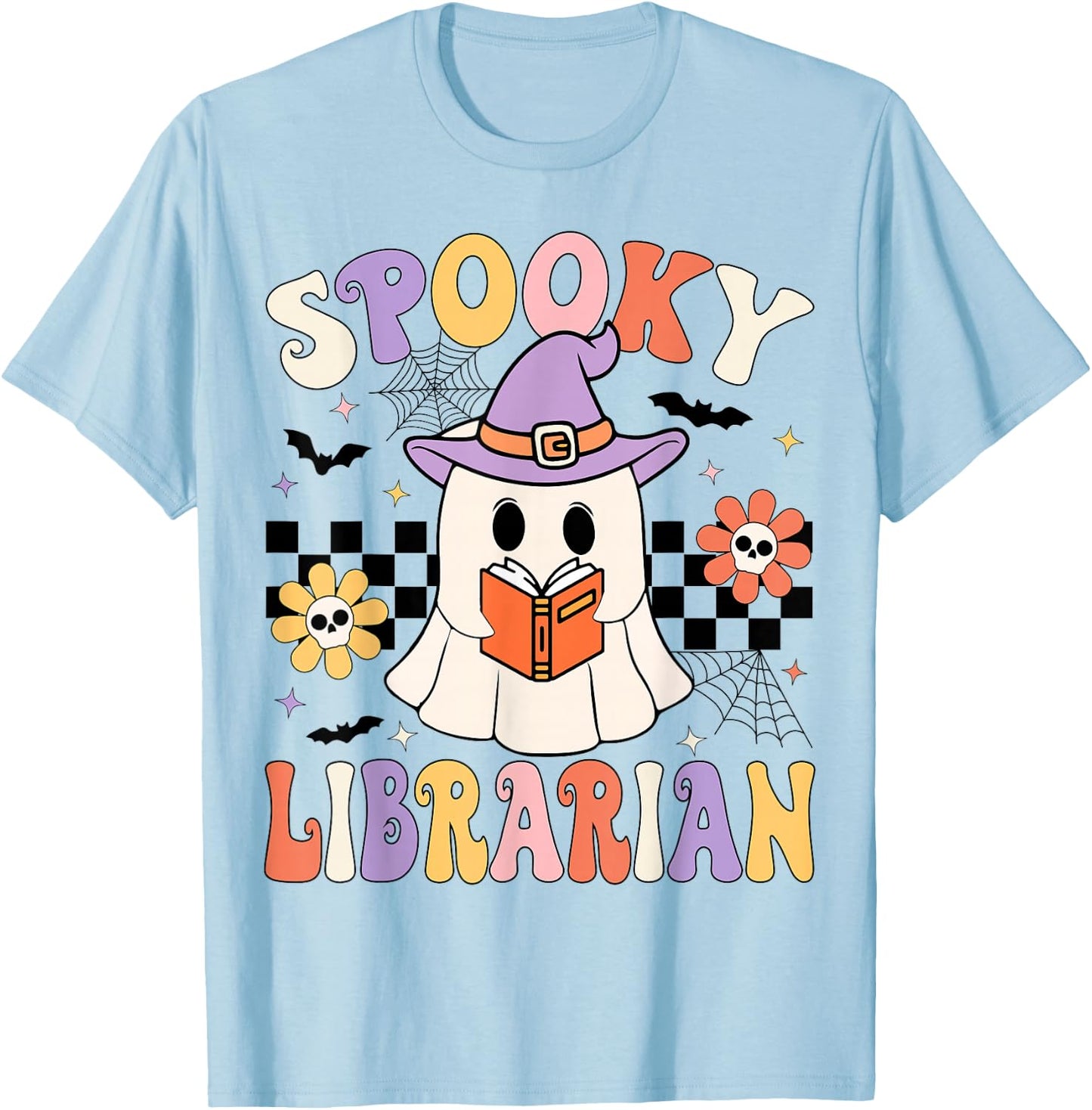 Groovy Spooky Librarian Halloween Library ghost Librarian T-Shirt - T-Shirt | Light Blue