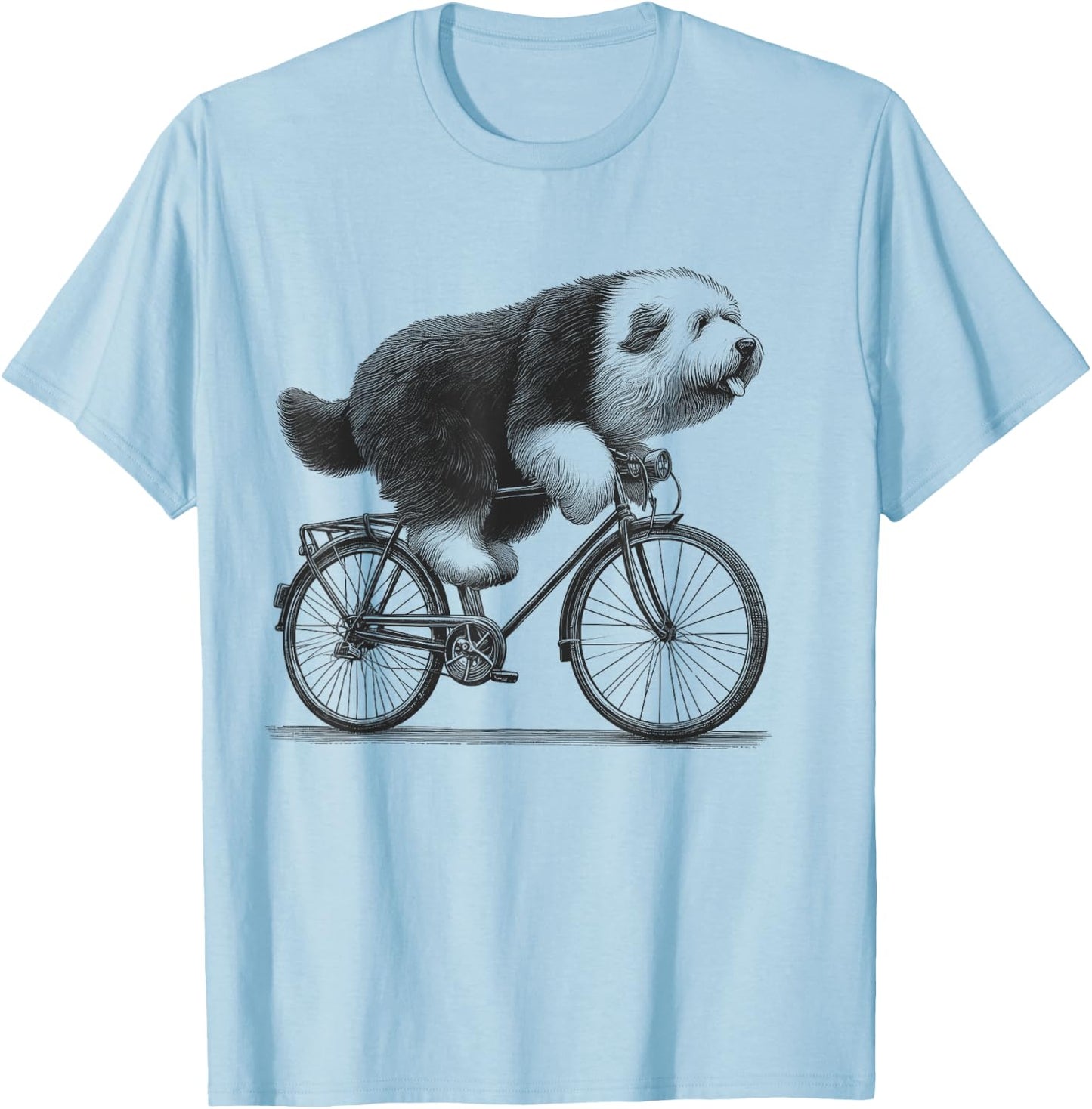 Old English Sheepdog Dog Riding a Bike Bicycle Biker Cycling T-Shirt - T-Shirt | Light Blue