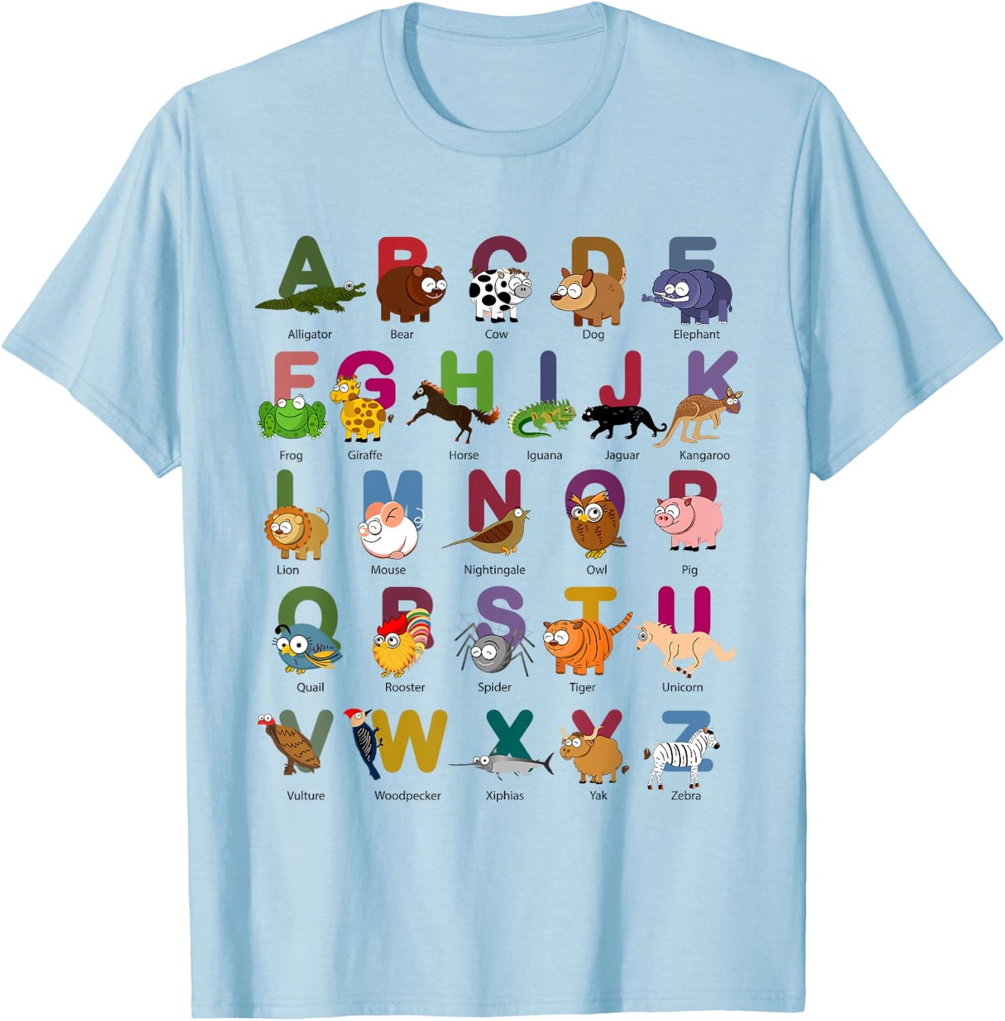 ABC Animals Identification A-Z Types Of Zoo Animals Alphabet T-Shirt - T-Shirt | Light Blue
