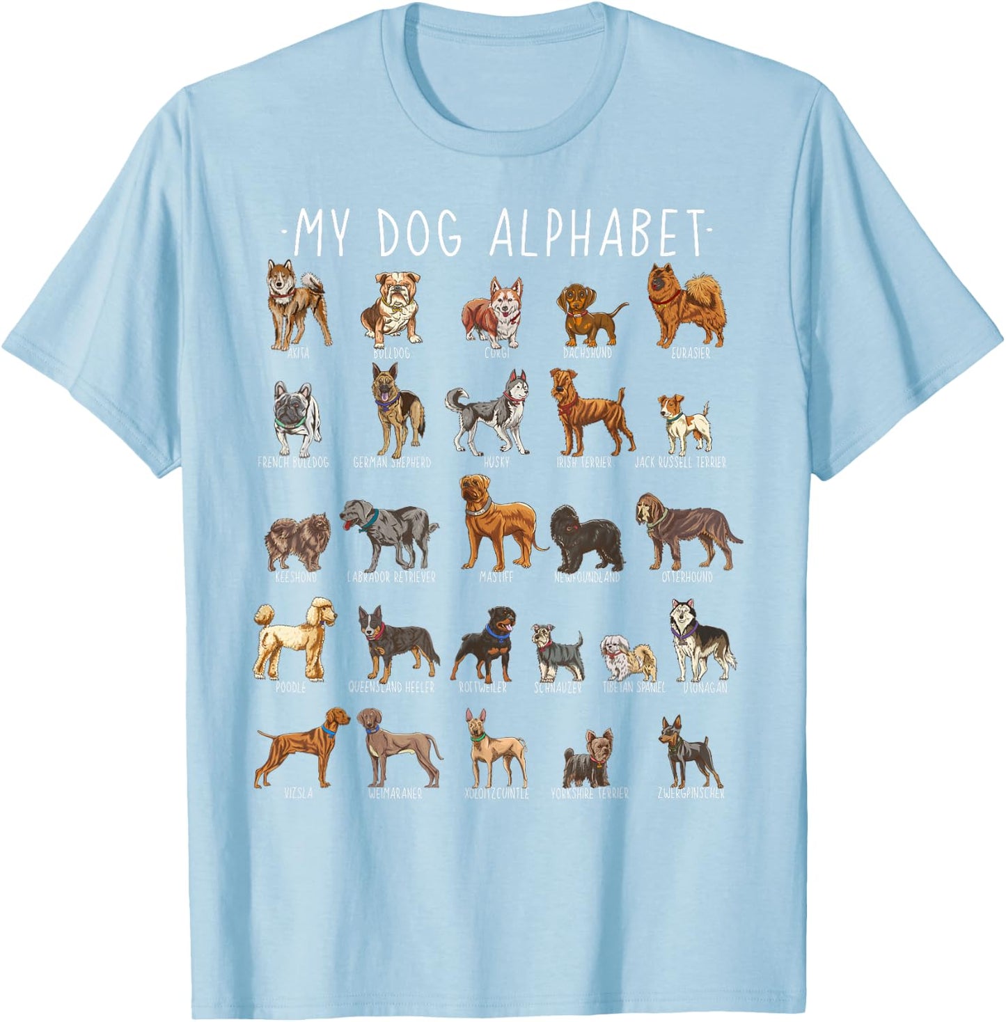 Types Of Dogs Alphabet - Dog Identification - A-Z ABC Women Kids T-Shirt - T-Shirt | Light Blue