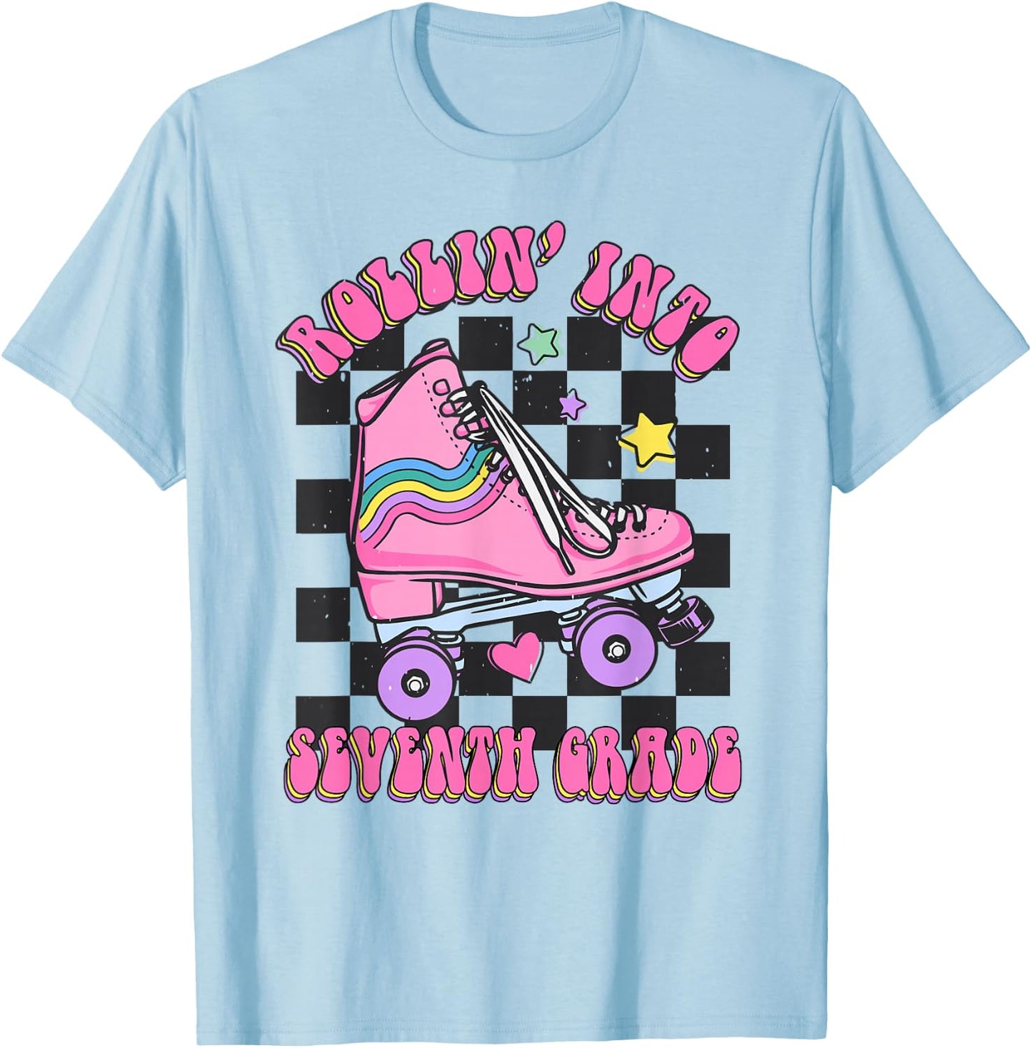Kids Back To School Skating Rollin Into Seventh 7th Grade T-Shirt - T-Shirt | Light Blue
