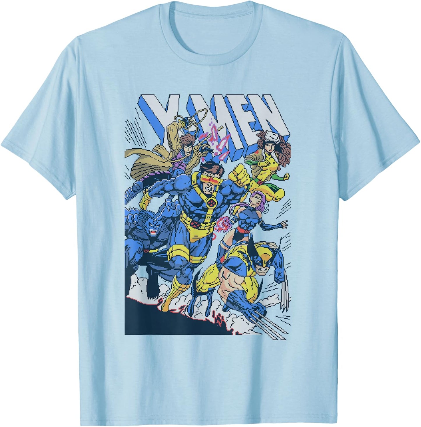 Marvel Comics Retro Classic X-Men Ready to Fight Group Shot T-Shirt - T-Shirt | Light Blue