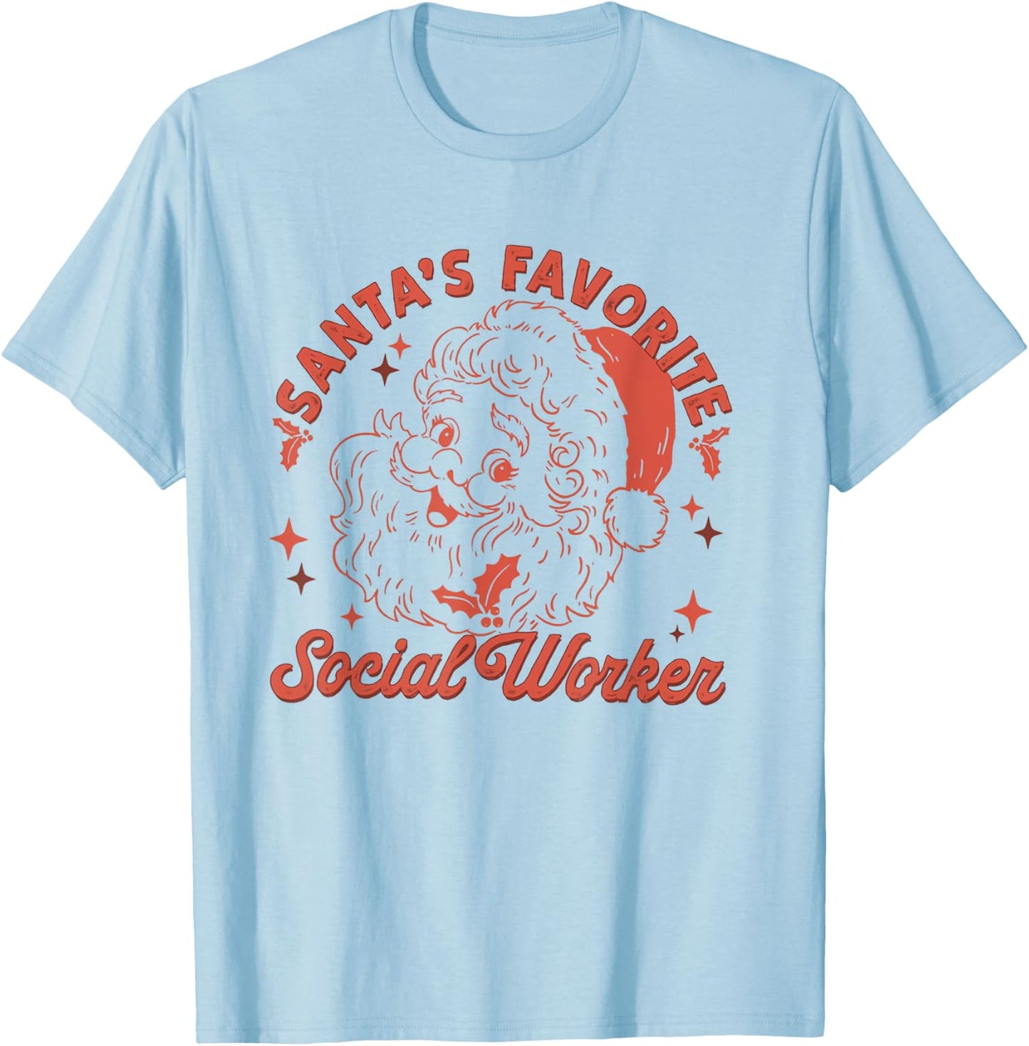 Retro Santa's Favorite Social Worker Christmas Social Worker T-Shirt - T-Shirt | Light Blue