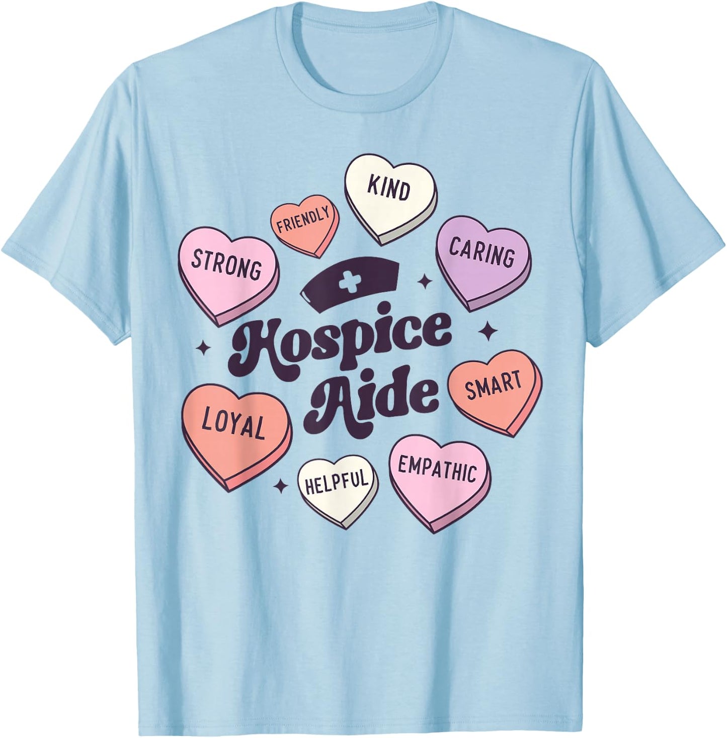 Hospice Aide Nursing Groovy Medical Valentines Day Hearts T-Shirt - T-Shirt | Light Blue