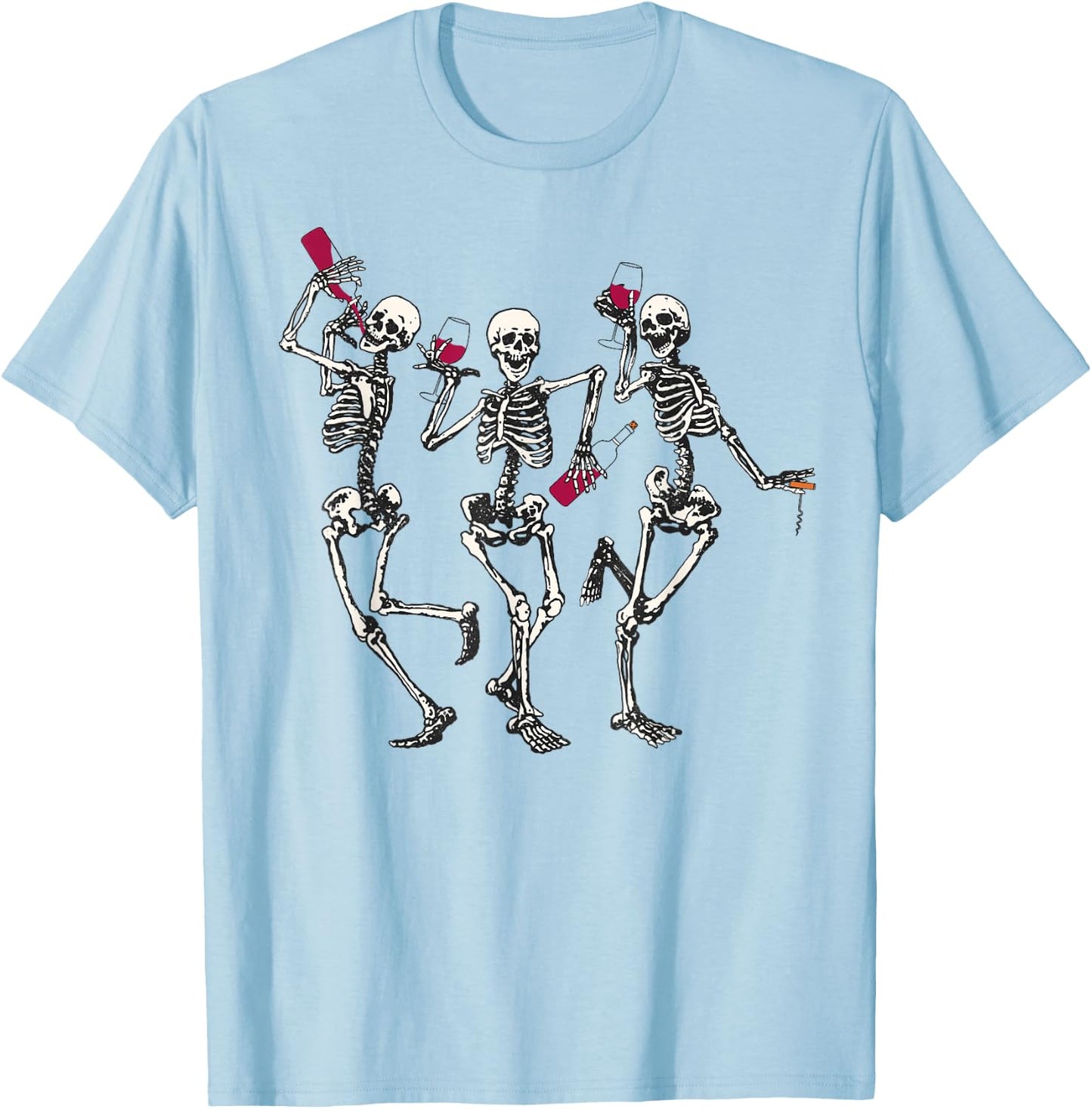 Dancing Skeletons funny Halloween easy costume drinking wine T-Shirt - T-Shirt | Light Blue