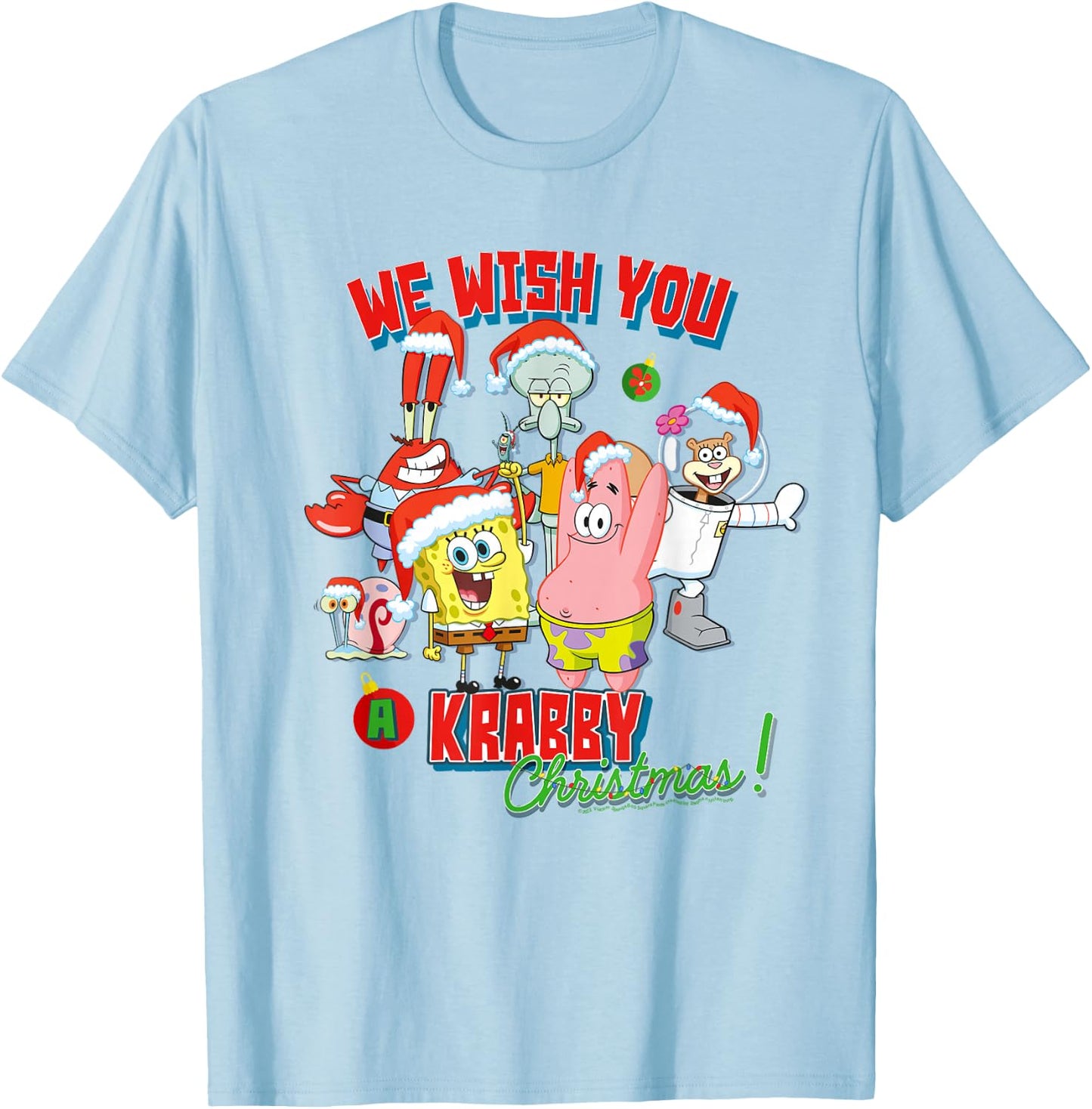 SpongeBob SquarePants We Wish You A Krabby Christmas! T-Shirt - T-Shirt | Light Blue