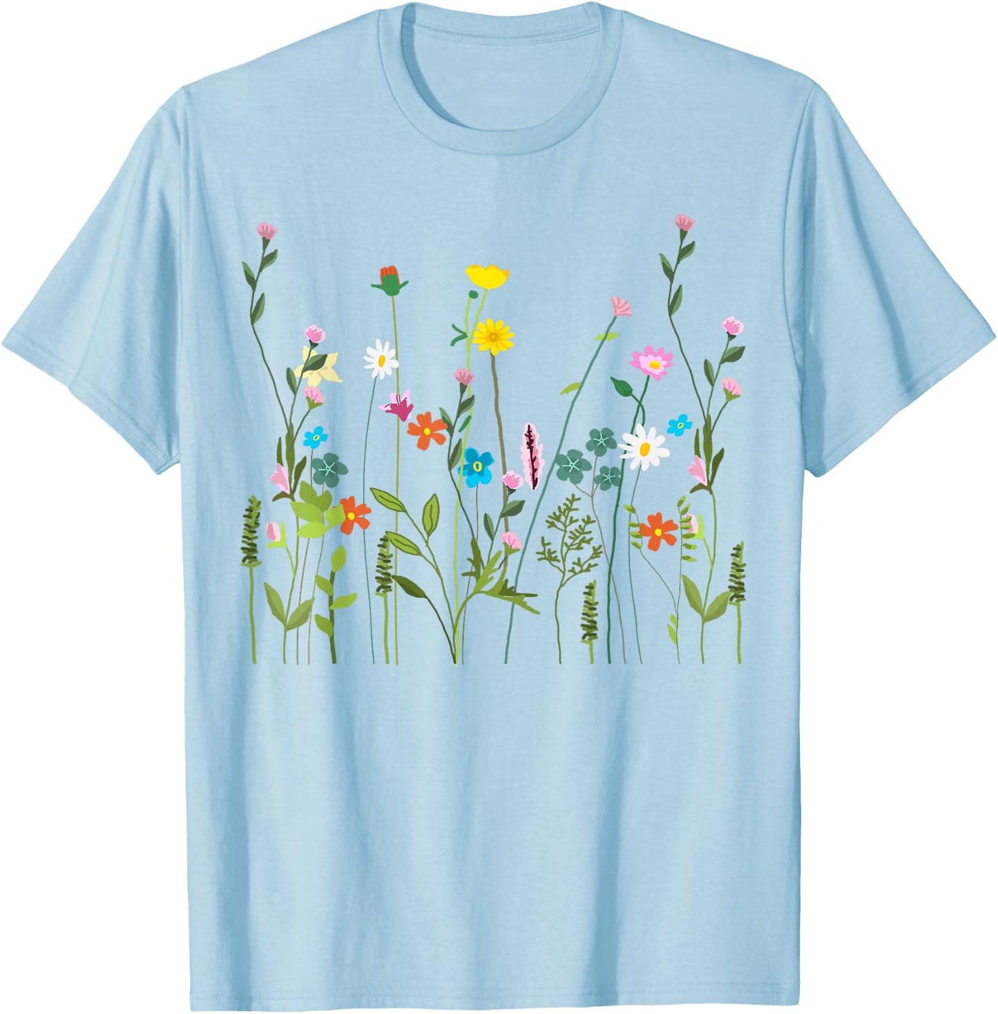 Women Wildflower Different Flowers Beautiful Floral Graphic Small T-Shirt - T-Shirt | Light Blue
