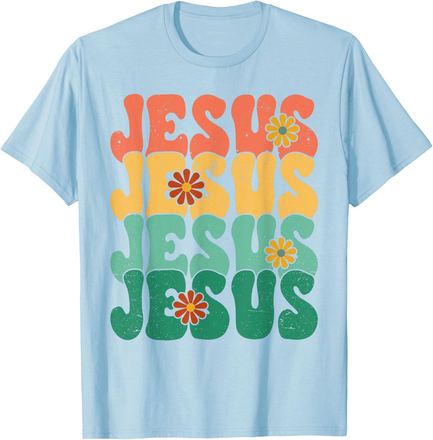 Christian Retro Jesus Religious Faith God 70s T-Shirt - T-Shirt | Light Blue