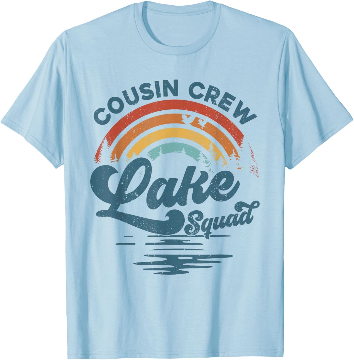 Cousin Crew Lake Squad Groovy Rainbow Vacation Lake Trip T-Shirt - T-Shirt | Light Blue