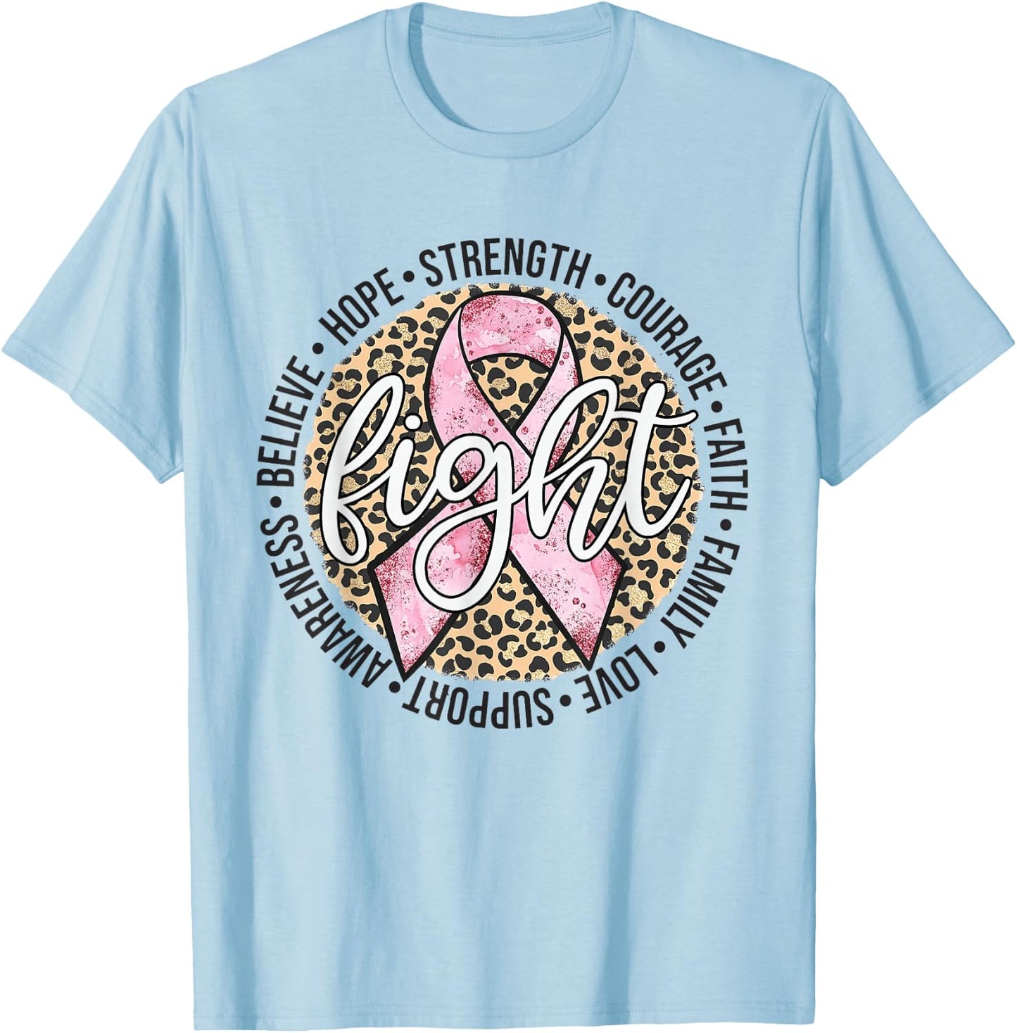 Fight Breast Survivor Breast Cancer Awarenes Leopard T-Shirt - T-Shirt | Light Blue